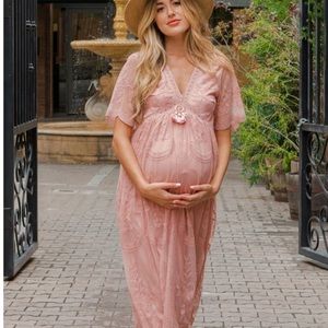 NWT Pinkblush lace overlay Maternity maxi dress